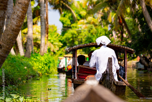 Kerala backwaters, India. Boats on the canals	 photo
