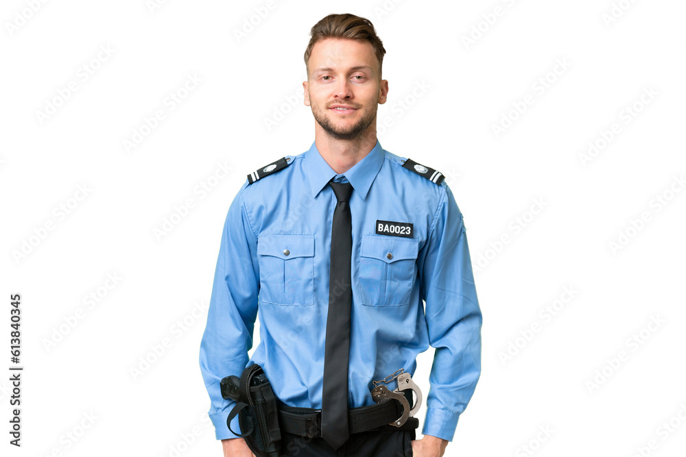 Young police man over isolated background laughing Young police man over isolated background laughing