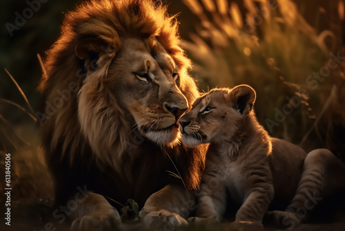 Lion loving his baby lion © Brijesh