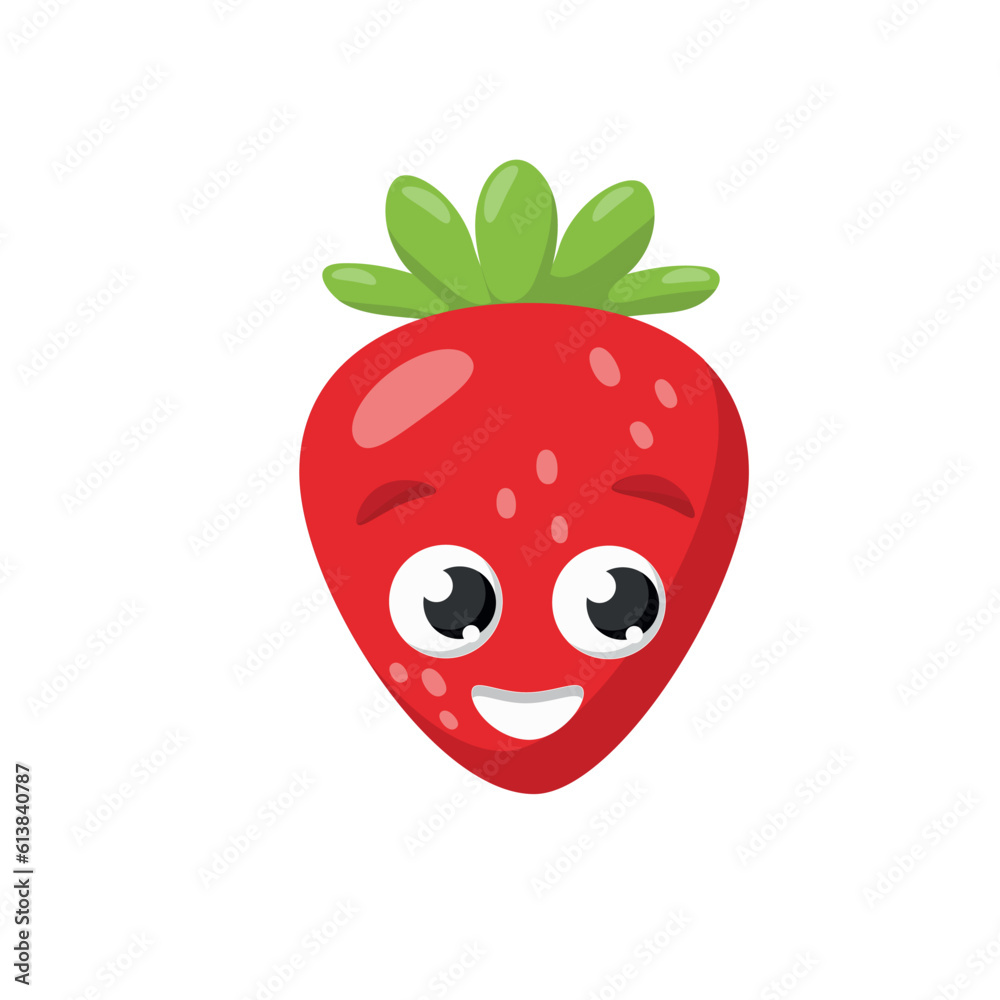 Fototapeta premium Vector Illustration Flat Strawberry Cute Character emotion expression isolated on white background, minimal style, Raw fresh fruit, Product mascot