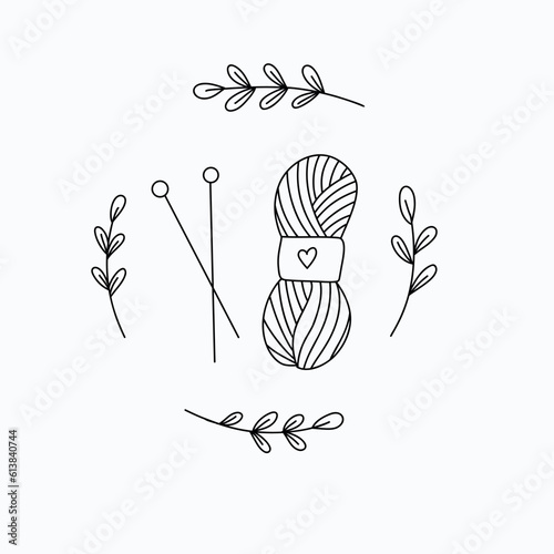 Knitting icon vector. Balls of yarn with knitting needles. Clubs, skeins of wool. Tools for knitting, needlework, crochet, hand knitting. Women's hobby. Cartoon vector illustration isolated on white