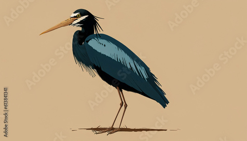 Funny Hand Drawn Abstrtact Vector Illustartion with Black Bird Isolated on a Beige Background,  generative Ai photo