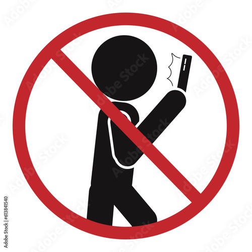 Isolated vector illustration of No phone sign. No talking and calling wgile walking icon. Red cell prohibition. Vector black illustration in man calling with red circle crossed out