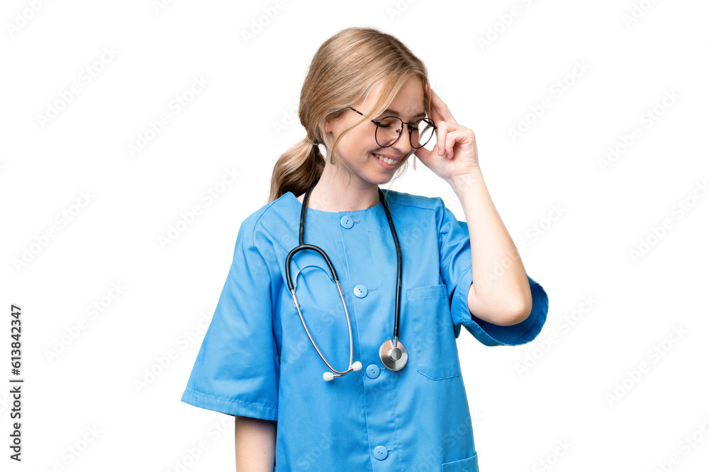 Young nurse English woman over isolated background laughing Young nurse English woman over isolated background laughing