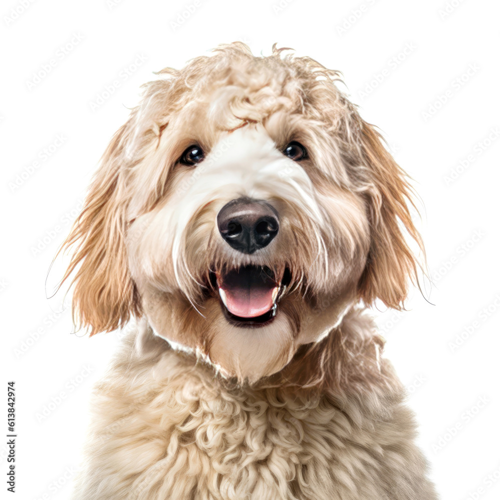 portrait of a purebred poodle in front of white background. Generative AI.