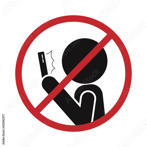 Isolated vector illustration of No phone sign. No talking and calling wgile walking icon. Red cell prohibition. Vector black illustration in man calling with red circle crossed out