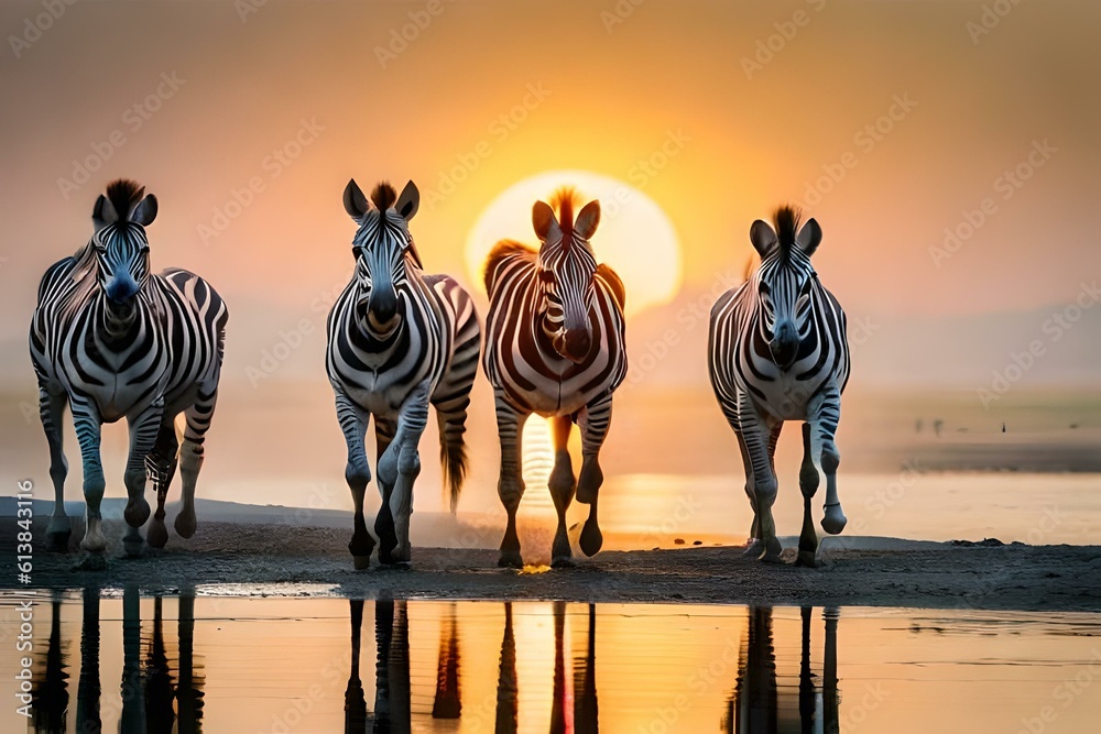 Fototapeta premium zebra at sunset