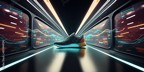 Sneakers on the runway, panfuturism, future technology. photo