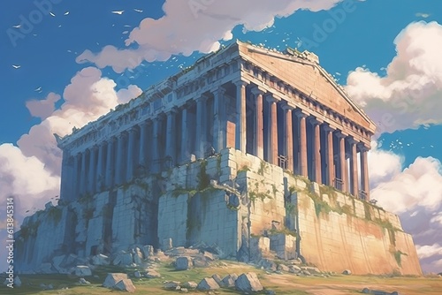巨大なギリシヤ風の神殿の神殿：AI作品 