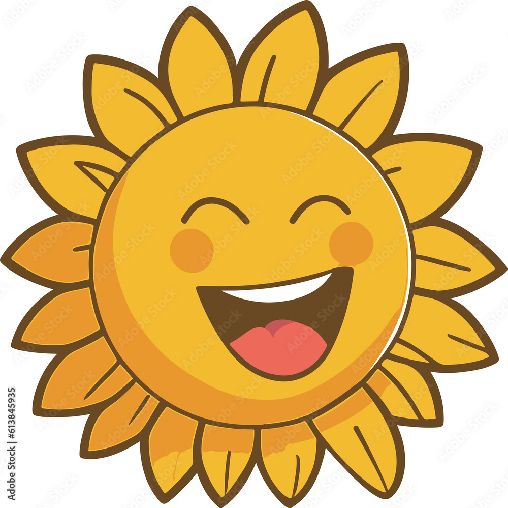 Smiling sunflower cartoon. Transparent background