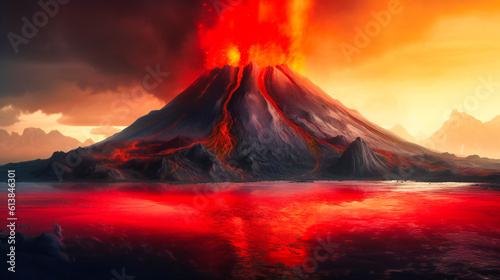 A volcano with orange and red liquid coming out of it © Jannat