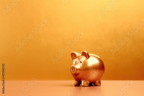 gold piggybank ornament on gold background wallpaper | money saving business piggy bank for coins