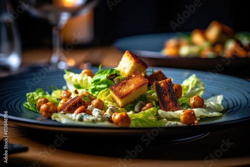 Traditional caesar salad with tempeh and cheese  Generative AI