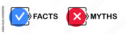 Facts vs myths. Myths facts badges. True or false facts banners. Vector illustration.