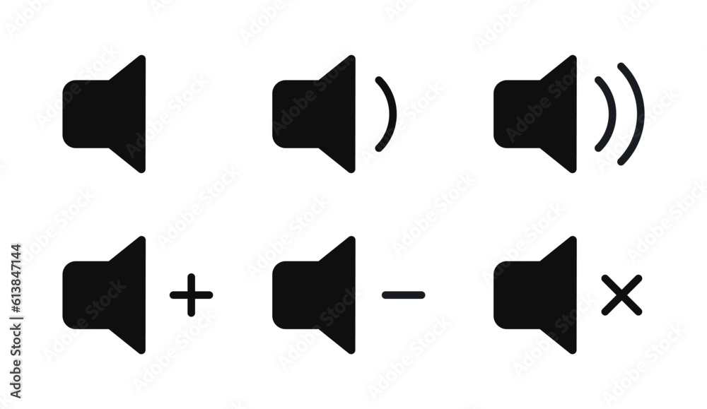Sound volume icon set. Volume icons. Speaker icon. Volume control on