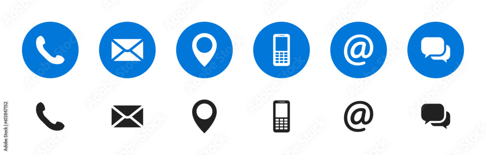 Contact us icon set. Communication signs. Vector