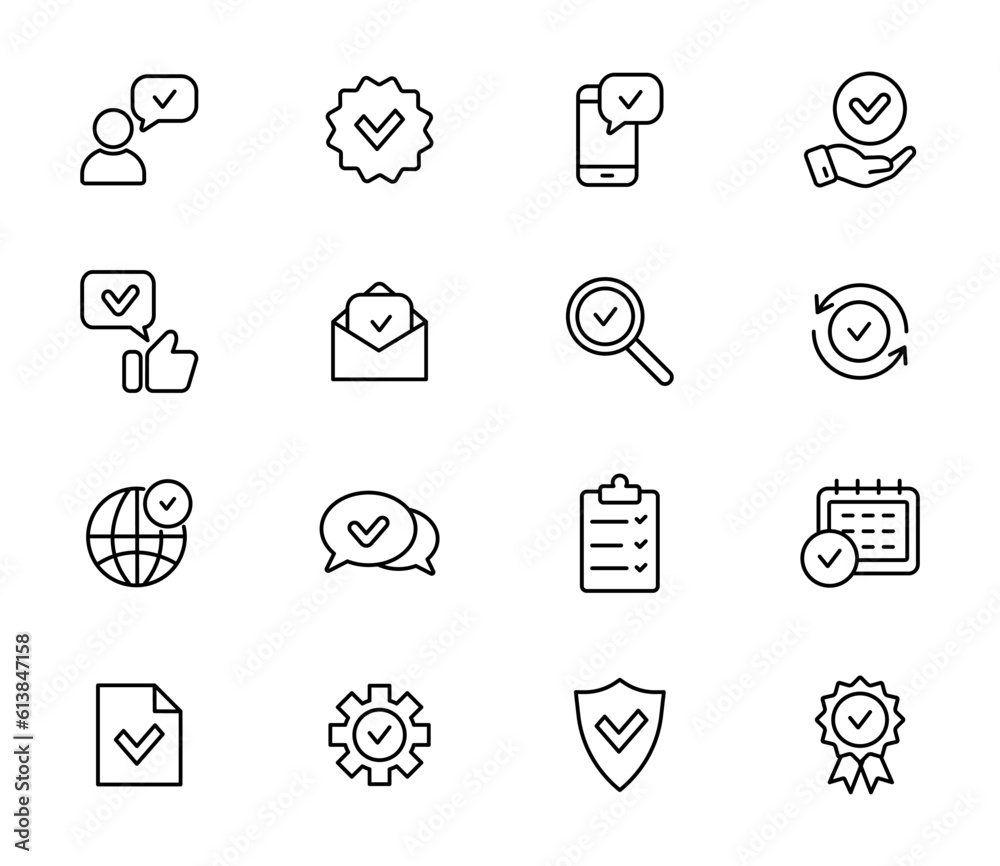 Vetor de Approve and Check mark line icon set. Line icons accepted ...