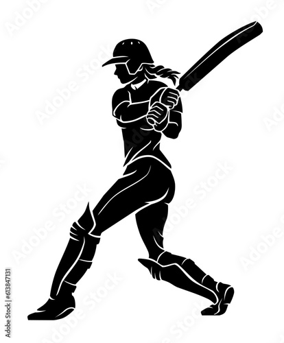 Female Cricket Player Bat Swing Silhouette
