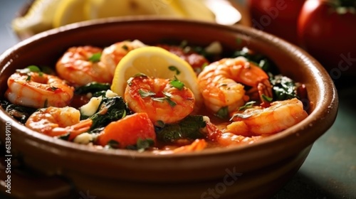 grilled shrimps with lemon and basil , ai generative 