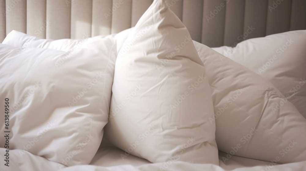 bed with white pillows in hotel, ai generative bed with white pillows in hotel, ai generative