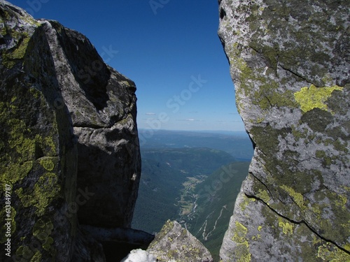 Fantastic view towards Rjukan from Gaustatoppen, the highest mountain in Telemark, Norway