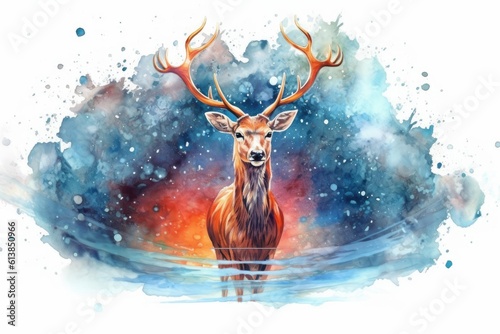 art deer in space . dreamlike background with deer . Hand Drawn Style illustration © PinkiePie