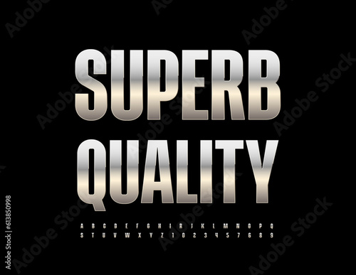 Vector business banner Superb Quality. Reflective silver Font. Metal Alphabet Letters and Numbers set