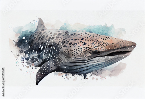 Photography Image of a watercolor drawing of a Shark. Generative AI