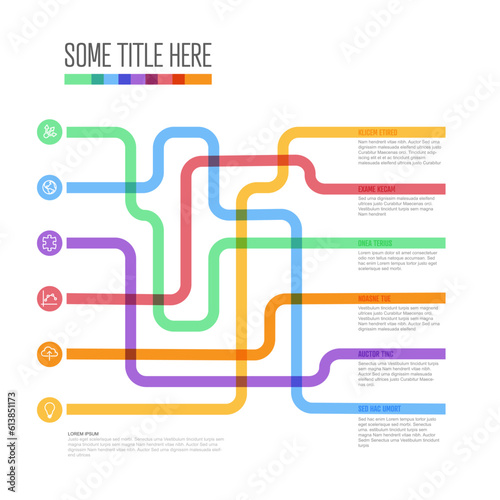 Simple infographic with six element option items and thick lines