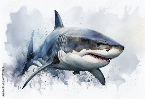 Fototapete Image of a watercolor drawing of a Shark. Generative AI
