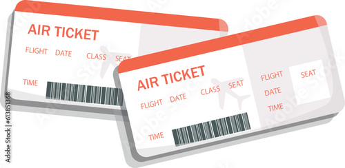 Airline ticket. Two tickets are superimposed on each other. Red, white, gray and black colors are used. Vector illustration.