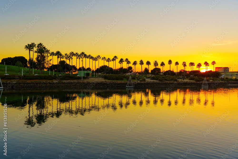 Golden Twilight on Long Beach Waterfront
