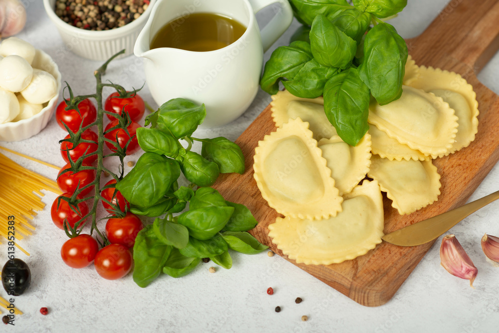 Italian homemade pasta with eggs or stuffed with spinach