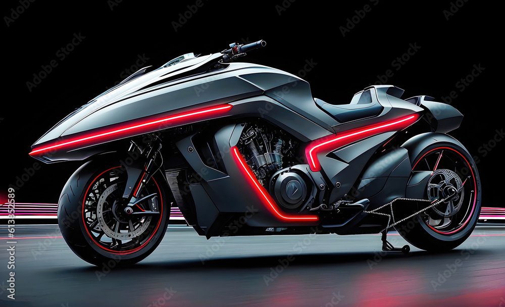 Motorcycle futuristic sci-fi design, fantastic motorbike modern project. Generative Ai.