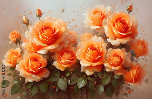 Bouquet of orange roses  rose flower background. Generative Ai.