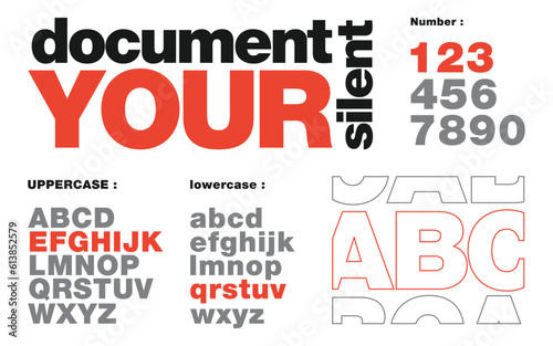 Document our silent Modern abstract alphabet font. typography Creative fashion futuristic font and with numbers. vector illustration