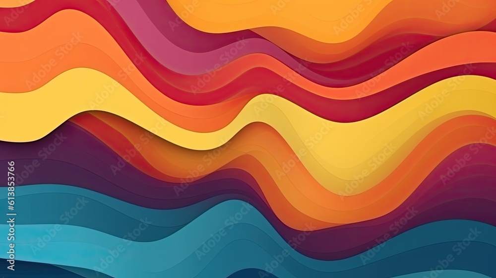 Abstract wavy background, layered texture with overlapping thick waves, psychic and dreamy backdrop, multicolored graphic for wallpaper or print materials, wide design - Generative Ai