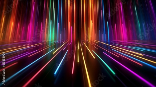 Abstract backgrounds with colorful spectrum. Modern wallpaper with neon rays and glowing lines. Generative AI