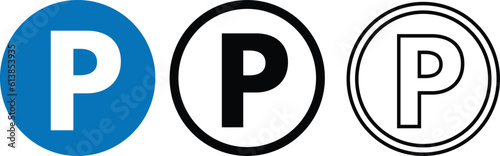 Parking icon set in 3 styles . Car Parking Icon vector . Parking and traffic signs isolated on white background
