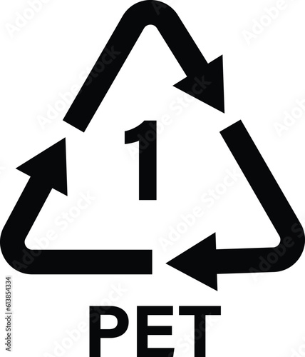 Plastic recycle symbol PET 1 vector illustration. Plastic recycling code PET 1
