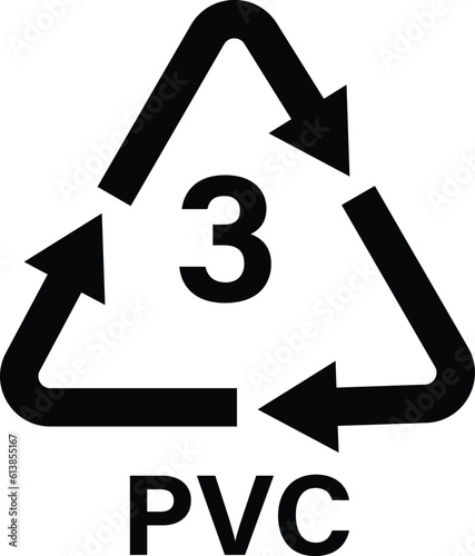 Plastic recycling symbol PVC 3 vector illustration. Plastic recycling code PVC 3 .