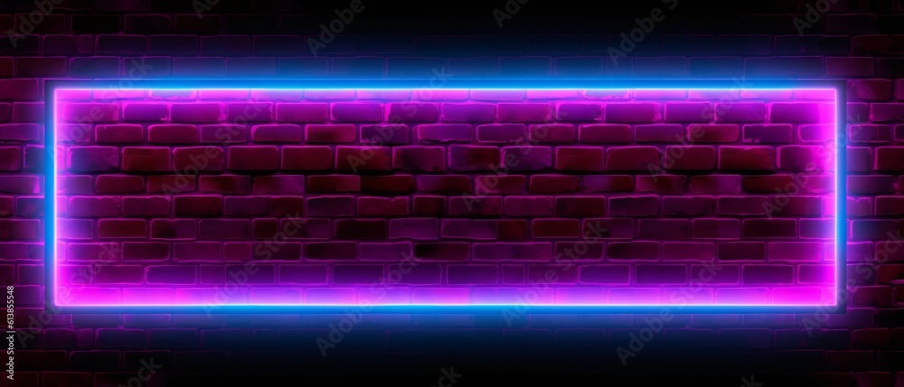 Neon light frame on brick background. Generative AI