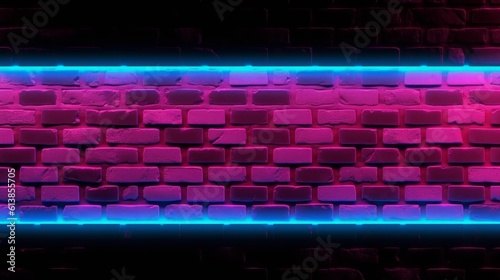 Neon light frame on brick background. Generative AI