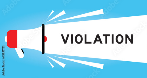 Color megaphone icon with word violation in white banner on blue background