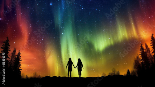 lgbt couple under northern lights. © Aliaksei