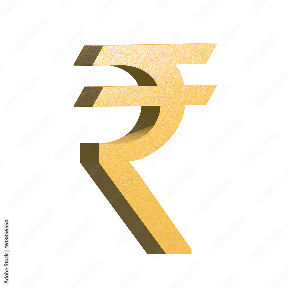 Indian Currency Rupee Symbol 3D Gold Rendered PNG HD