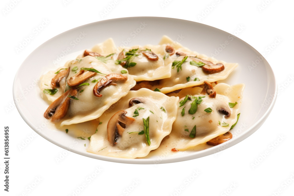 Delicious Plate of Mushroom Ravioli Isolated on a Transparent Background
