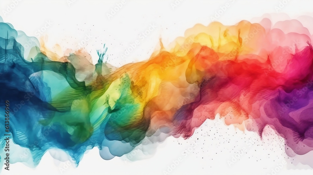 Rainbow watercolor banner background on white. Pure vibrant watercolor colors. Creative paint gradients, fluids, splashes, spray and stains. Abstract background. Generative ai. Rainbow watercolor banner background on white. Pure vibrant watercolor colors. Creative paint gradients, fluids, splashes, spray and stains. Abstract background. Generative ai.