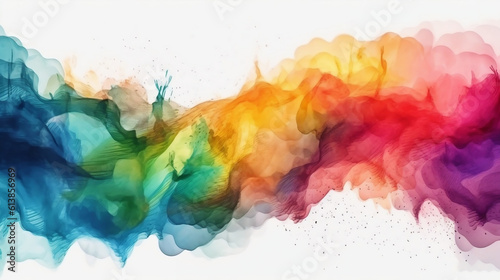 Rainbow watercolor banner background on white. Pure vibrant watercolor colors. Creative paint gradients, fluids, splashes, spray and stains. Abstract background. Generative ai.