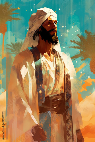 Colorful painting art portrait of biblical character like Abraham, Isaac, Jacob or Moses. Christian illustration. photo